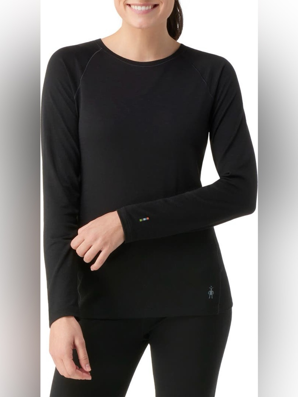 Smartwool Shirt Womens XS Black Merino Wool Long Sleeve Base Layer Top Crew NOTE